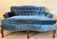Blue Crinkle Velvet Victorian Style Couch