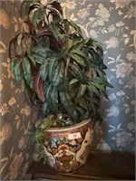 Large Oriental Pot with Artificial Plant