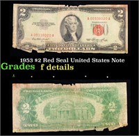 1953 $2 Red Seal United States Note Grades f detai