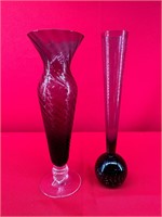 Vintage Amethyst Glass Pedestal Vase Swirl Design