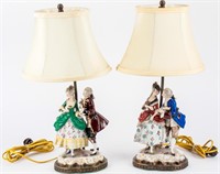 Pair of Elegant German Porcelain Figurine Lamps