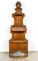 French Provincial Oak Tiered Corner Etagere