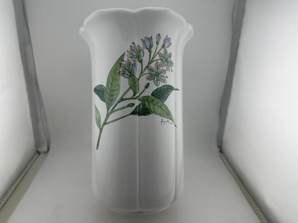 Vintage Green and White Vase 10” Tall