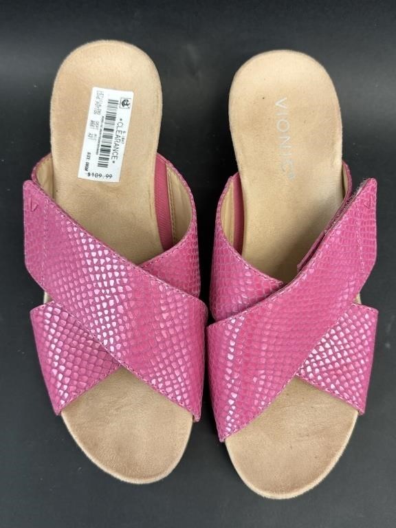 Vionic Leticia Pink Snake Print Wedge Sandals