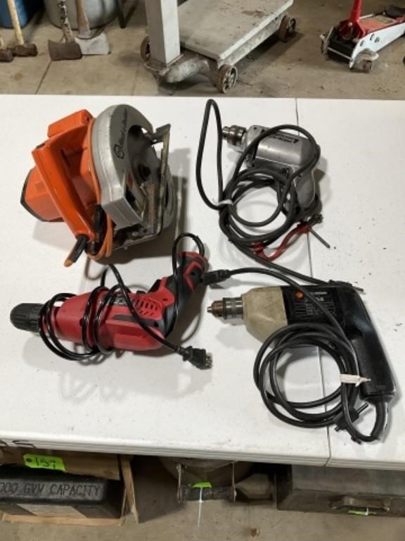 3 Electric Drills, 7.25” Saw Tested