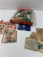 Vintage Christmas envelope seals, angel hair