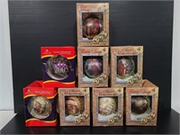 Collection of glass ornaments in boxes