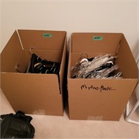 M137 Two boxes of wood and assorted hangers