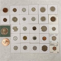 Lot Of Foreign Coins 1 Ounce Copper & Wood Nickle