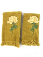 (2) Mustard Yellow Rose Hand Towels