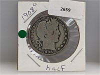 1908-O 90% Silver Barber Half $1 Dollar