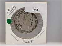 1909 90% Silver Barber Half $1 Dollar