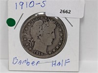 1910-S 90% Silver Barber Half $1 Dollar