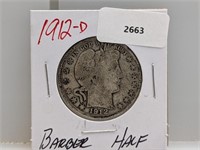 1912-D 90% silver Barber Half $1 Dollar