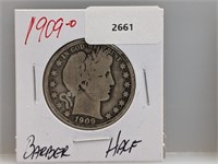 1909-O 90% Silver Barber Half $1 Dollar