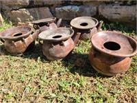 5 Chinese Vessels Dark Brown Glazed Pots