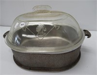 Guardian aluminum roaster with glass lid.