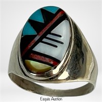 Zuni Turquoise Inlay Sterling Silver Men's Ring