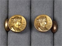 Victorian 10K Gold Classical Bust Cufflinks