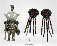 QT Sterling Multi Stone Earrings & Aztec Pendant