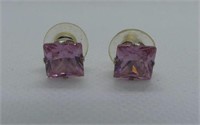 STERLING SILVER PINK CUBIC ZIRCONIA STUD EARRINGS