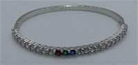 STERLING EMERALD, RUBY, SAPPHIRE, CZ BANGLE