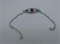 STERLING EMERALD, RUBY, SAPPHIRE, CZ BRACELET