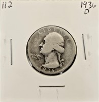 1936 D 90% Silver Washington Quarter