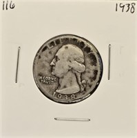 1938 90% Silver Washington Quarter