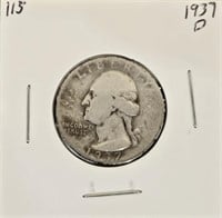 1937 D 90% Silver Washington Quarter