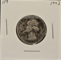 1942 90% Silver Washington Quarter