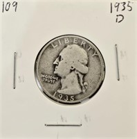 1935 D 90% Silver Washington Quarter