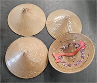 Lot Of 4 Vintage Asian Straw Hats