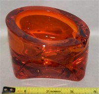 MCM Viking Persimmon Art Glass Tripod Ashtray