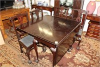 5pc Mahg. gate leg Table 4 Chippendale chairs by