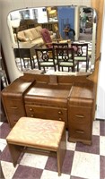 Antique waterfall, vanity, dresser with bench