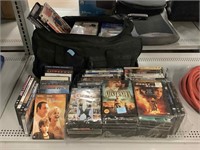 DVDs and duffle bag.