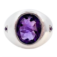 3 Carat Amethyst Signet Ring Sterling Silver