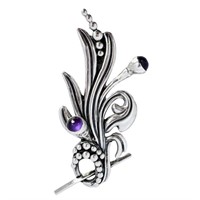 2 Carat Amethyst & Sterling Silver Floral Pin