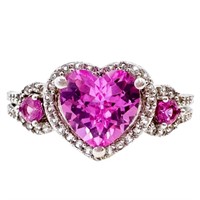 1.5 Carat Pink Sapphire & Topaz Heart Ring SS