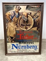 Tucher German Beer framed mirror. Dimensions are