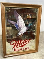 Miller High Life duck framed beer mirror.