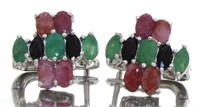 Genuine Ruby, Sapphire, & Emerald Earrings