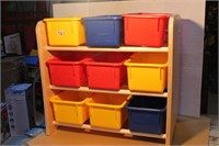 storage shelf with bins