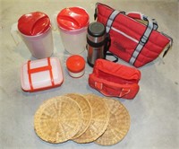 LUNCH BAGS, THERMOS, 2 PITCHERS