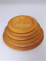 6 Ukrainian Folk Art Carved Wooden Nesting Plates