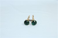 Pair of Green Stone Leverback Earrings