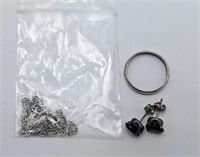 Sterling Silver Chain - Ring- Amethyst Earrings