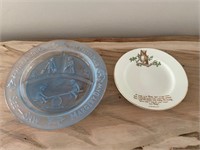 Blue Translucent Glass Child's Plate & Owl Plate