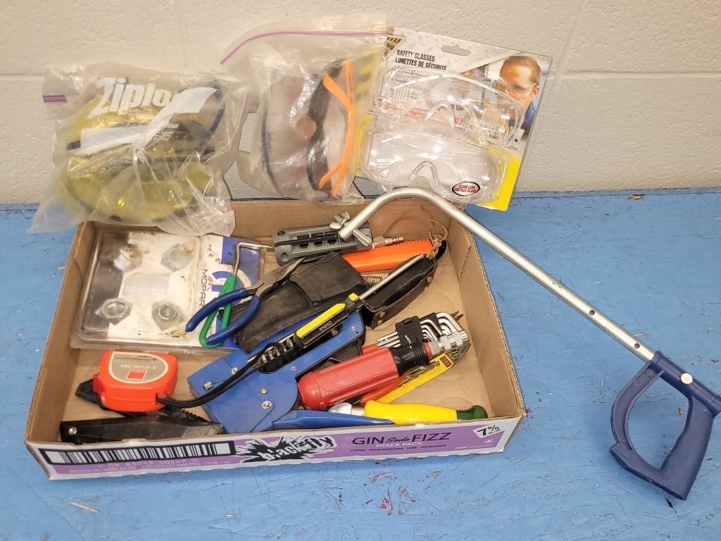 LOT OF MISC TOOLS WITH SAFETY GLASSES